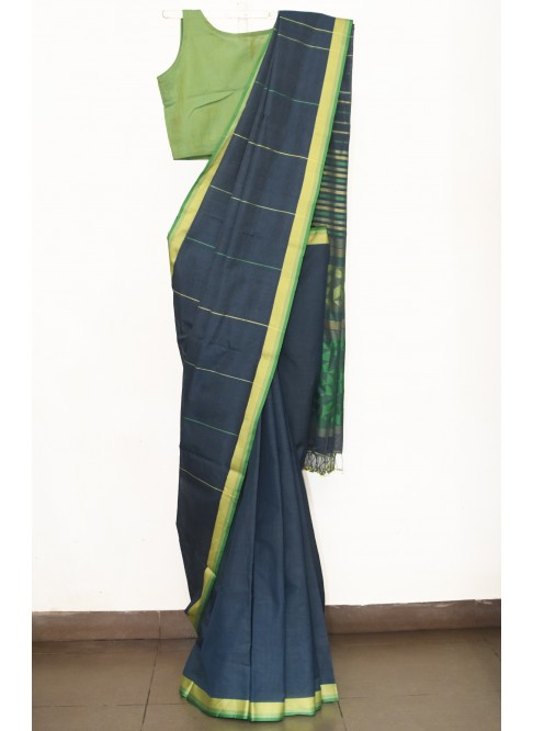 Indigo, Handwoven Organic Cotton, Textured Weave , Jacquard, Work Wear, Saree